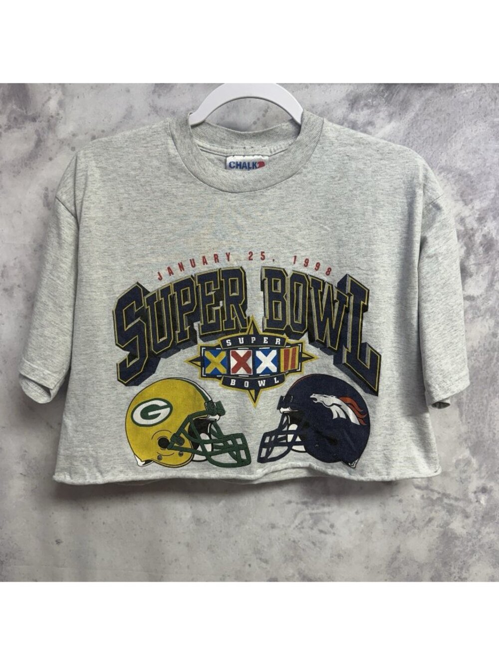 Vintage 90s Chalk Line Super Bowl XXXIII T Shirt Cropped Packers Broncos L